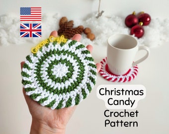 Christmas Candy Coaster Crochet Pattern, Peppermint Candy Holiday Coaster, Christmas Pattern for Beginners, Downloadable PDF