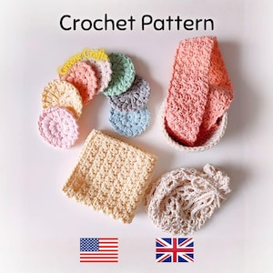 Crochet Pattern: Spa Set (5 Pieces) – Face Scrubbie, Basket, Washcloth, Laundry Bag & Headband