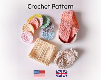 Crochet Pattern: Spa Set (5 Pieces) – Face Scrubbie, Basket, Washcloth, Laundry Bag & Headband