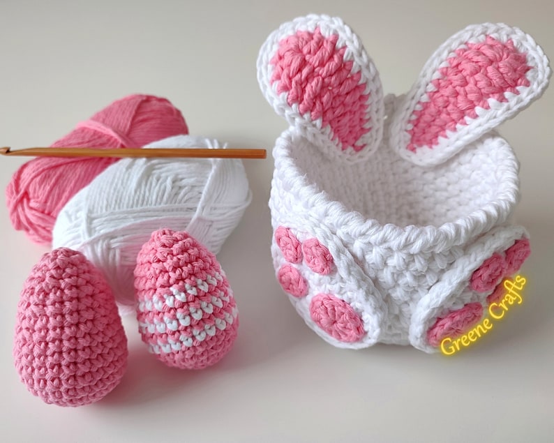 Easter Bunny Basket Crochet Pattern, Crochet Egg Holder, Kids' Easter Basket, Crochet Easter Egg Pattern, Spring Downloadable PDF Pattern image 2