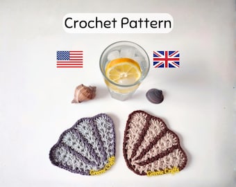 Crochet Scallop Coaster Pattern - Seashell Applique (PDF)