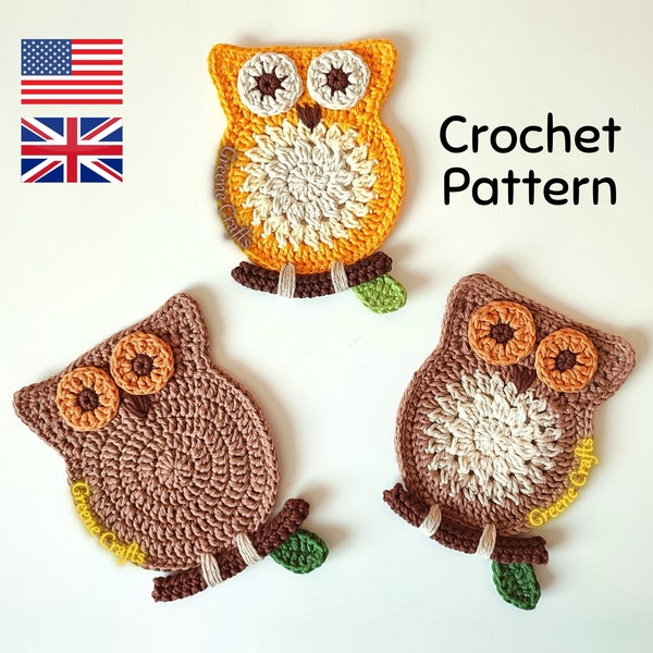 Crochet Owl Wall Hanging Pattern, Owl Coaster Crochet Pattern, Beginner Crochet Pattern, Crochet for Teacher or Graduation Gift, Easy Owl