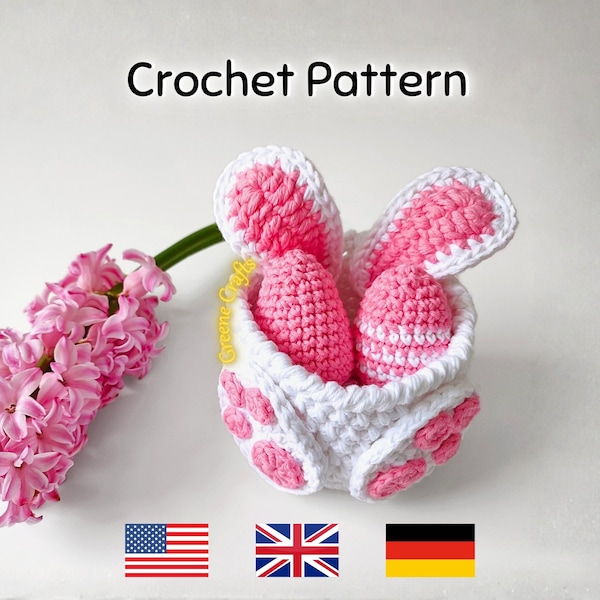Crochet Pattern: Easter Bunny Basket & Eggs – Crochet Egg Holder (English and German PDF)