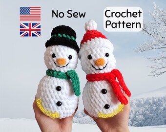 No Sew Snowman Crochet Pattern, Christmas Plush Toy, Winter Crochet Decor, Downloadable Amigurumi Crochet Pattern PDF, Soft Toy Pattern