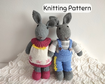 Knit Toy Pattern, DIY Bunny Soft Toy Pattern, Knit Easter Bunny with Clothes, Baby Shower Gift, Downloadable PDF Knitting Pattern Bundle