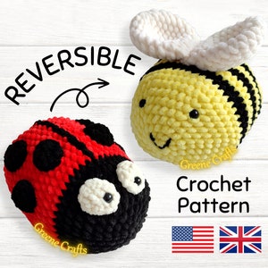 Crochet Pattern: Bee and Ladybug Reversible Toy, Crochet Bumblebee Pattern, Ladybug Amigurumi, Chunky Bee Crochet Pattern, Fluffy Bee Plush