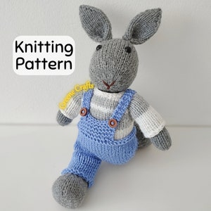Knitting Pattern: Bunny Toy with Striped Sweater and Dungarees (Digital Download)