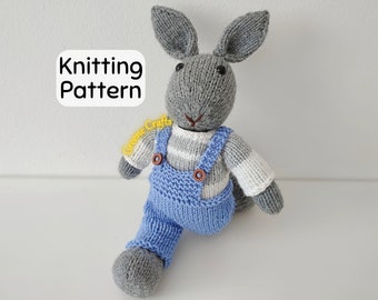 Knit Toy Pattern, DIY Bunny Boy Soft Toy Pattern, Knitted Plush Bunny for Baby Shower, Knitted Bunny Boy, Downloadable PDF Knitting Pattern