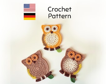Crochet Pattern: Owl Coaster, Beginner-Friendly Project (English and German Digital Download)