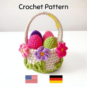 Crochet Pattern: Spring Flowers Basket & Eggs – Easter Crochet Project (English and German PDF)