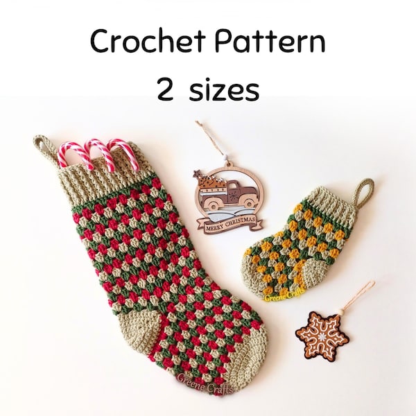 Crochet Pattern: Christmas Stocking in 2 Sizes - Granny Stitch, No Sew