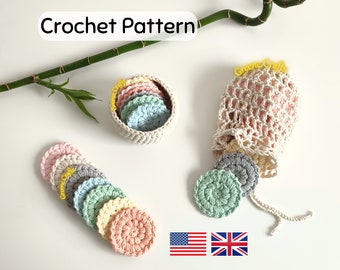 Crochet Face Scrubbies Pattern, Crochet Storage Basket, Spa Set Pattern, Crochet Laundry Bag Pattern, Bathroom Set Pattern, Mesh Bag Pattern