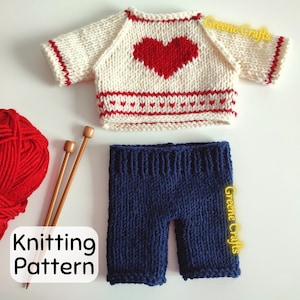Heart Sweater for Teddy Bear, Pants Knitting Pattern, Doll Clothes Knitting Pattern, Downloadable PDF Knitting Pattern, Bunny Clothes