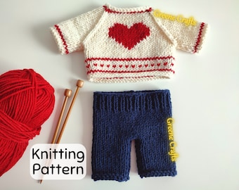 Knitting Pattern: Clothes for Teddy Bear or Bunny - Heart Sweater and Pants (Digital Download)