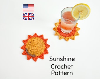 Crochet Pattern: Sun Coaster, Summer Applique (Digital Download)