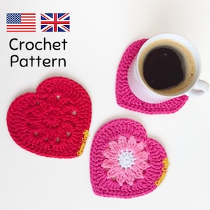 Crochet Pattern: Heart Coaster with Flower Motif – Valentine’s Day Ornament or Applique (PDF)