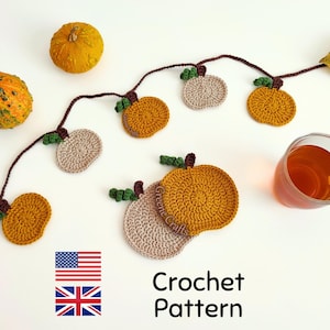 Crochet Pattern: Pumpkin Coaster and Pumpkin Garland - Halloween & Thanksgiving Decor