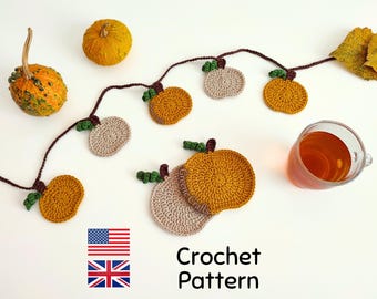 Crochet Pattern: Pumpkin Coaster and Pumpkin Garland - Halloween & Thanksgiving Decor