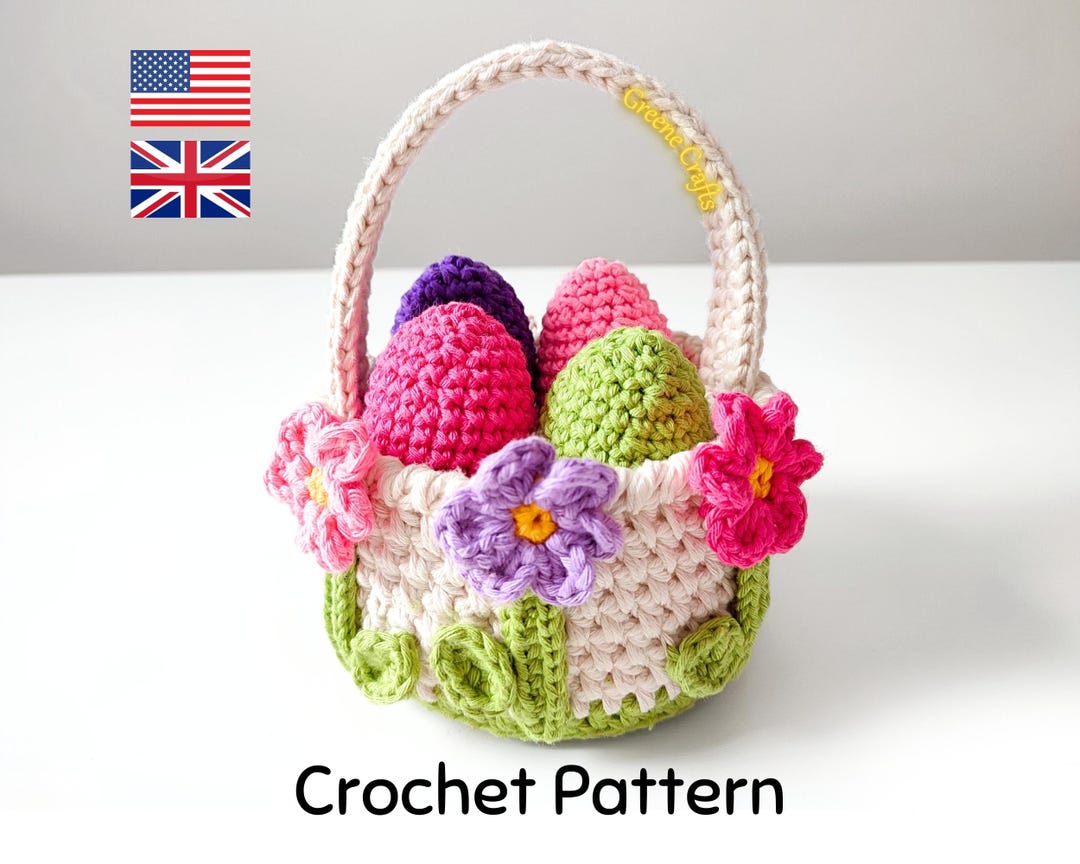 Spring Flowers Easter Basket Crochet Pattern, Crochet Egg Holder, Kids' Easter Basket, Crochet Easter Egg Pattern, Downloadable PDF Pattern