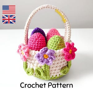 Spring Flowers Easter Basket Crochet Pattern, Crochet Egg Holder, Kids' Easter Basket, Crochet Easter Egg Pattern, Downloadable PDF Pattern