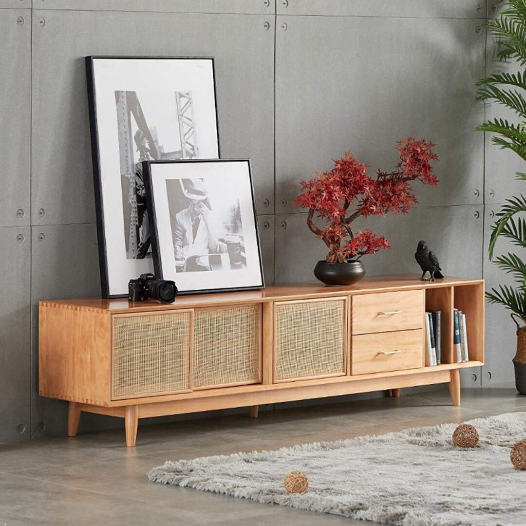 Nordic TV Stand Natural Media Console With Doors Drawers & - Etsy