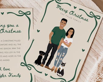 Tarjeta navideña personalizada con retrato de mascotas