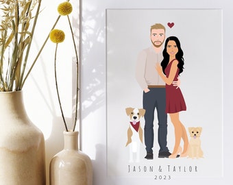 Retrato personalizado / Ilustración de pareja de dibujos animados / Regalo de aniversario de papel para él / ella