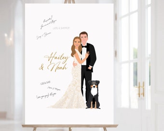 Wedding Guestbook Alternative / Custom Illustrated Cartoon Portrait - Solo archivo digital