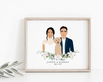 Retrato de dibujos animados ilustrado personalizado / Arte mural de decoración sentimental del hogar / Regalo personalizado único