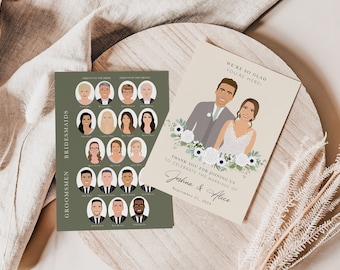 Programa de boda ilustrado personalizado / Retrato de la fiesta nupcial (archivo digital)