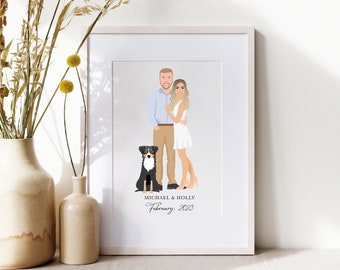 Retrato de pareja personalizado en caricatura, regalo de compromiso o aniversario (solo archivo digital)