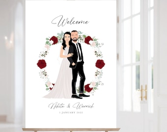 Cartel de bienvenida para boda con retrato de pareja personalizado (archivo digital)