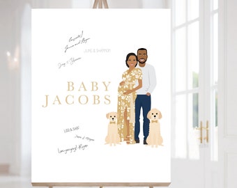 Libro de visitas ilustrado personalizado para baby shower, alternativo/retrato (archivo digital)