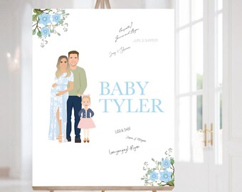 Libro de visitas ilustrado personalizado para baby shower (retrato digital)