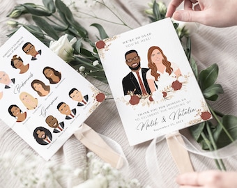 Programa de boda personalizado con dibujos animados y retratos de la comitiva nupcial (archivo digital)