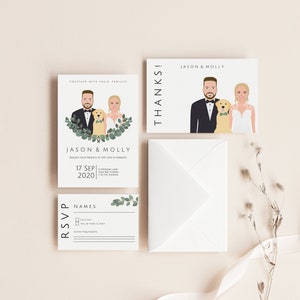 Mininimalist Eucalyptus Wedding invitation Set | Custom Illustration