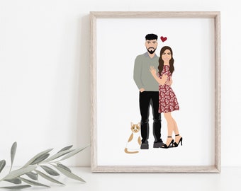 Retrato ilustrado - Regalo de Navidad para novia o novio