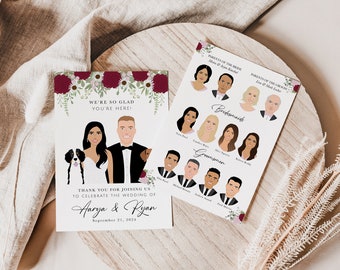 Programa de boda personalizado / Dibujo de retrato de la comitiva nupcial (archivo digital)