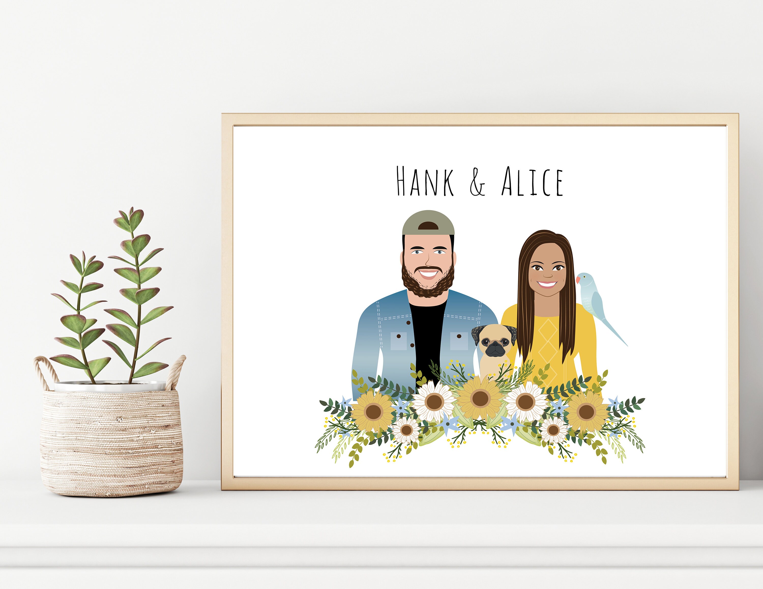 Sentimental Cartton Custom Illustrated Cartoon Portrait | Sentimental Home Decor Wall Art ...