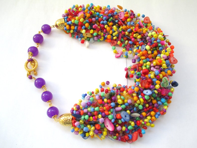 Multicolor Airy Beaded Necklace Colorful Seed Bead Necklace Etsy