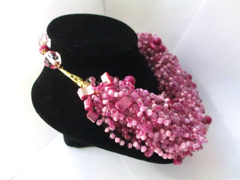 Pink airy beaded necklace pink seed bead necklace with mother Etsy