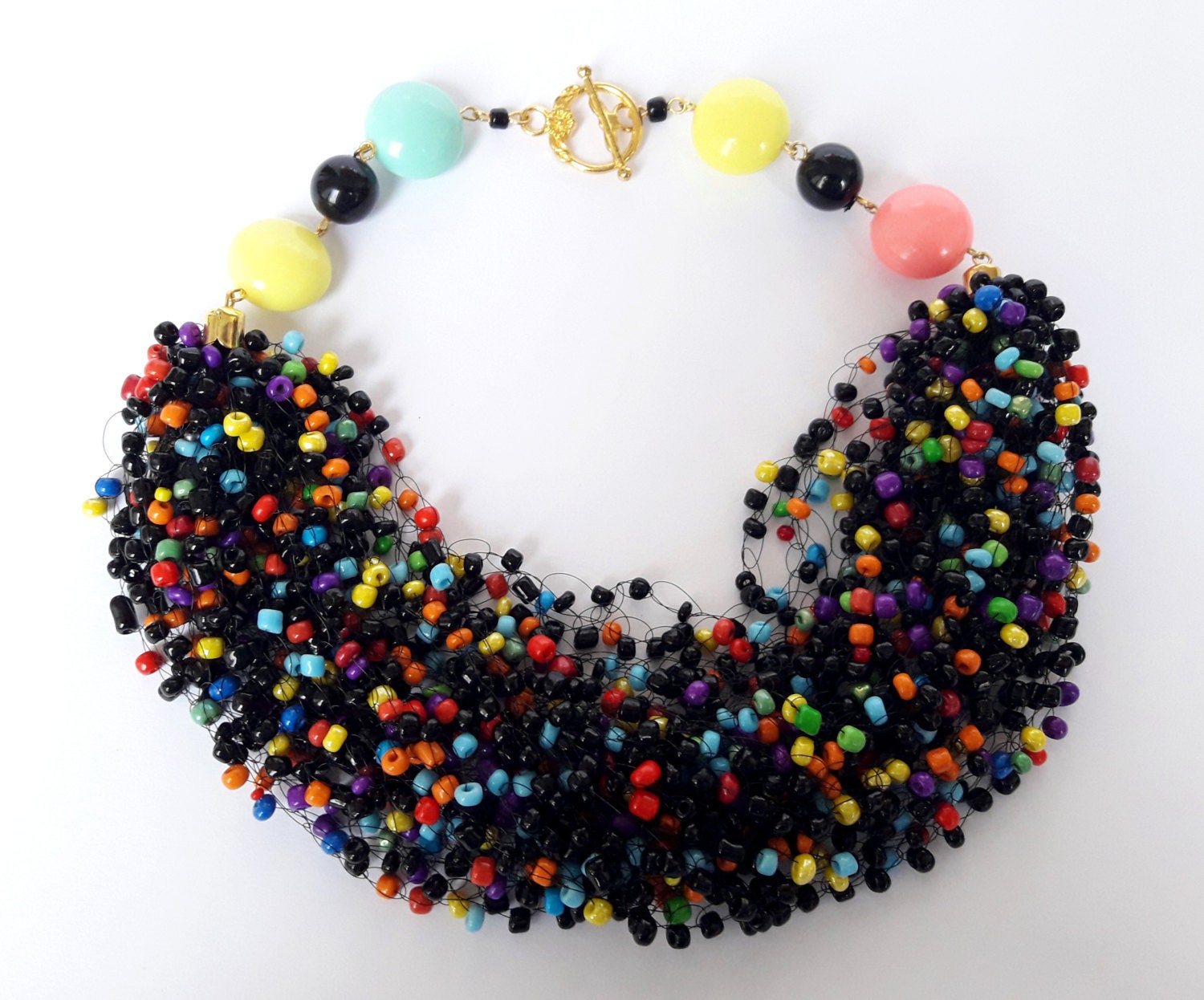 Black rainbow multi strand seed bead necklace rainbow | Etsy