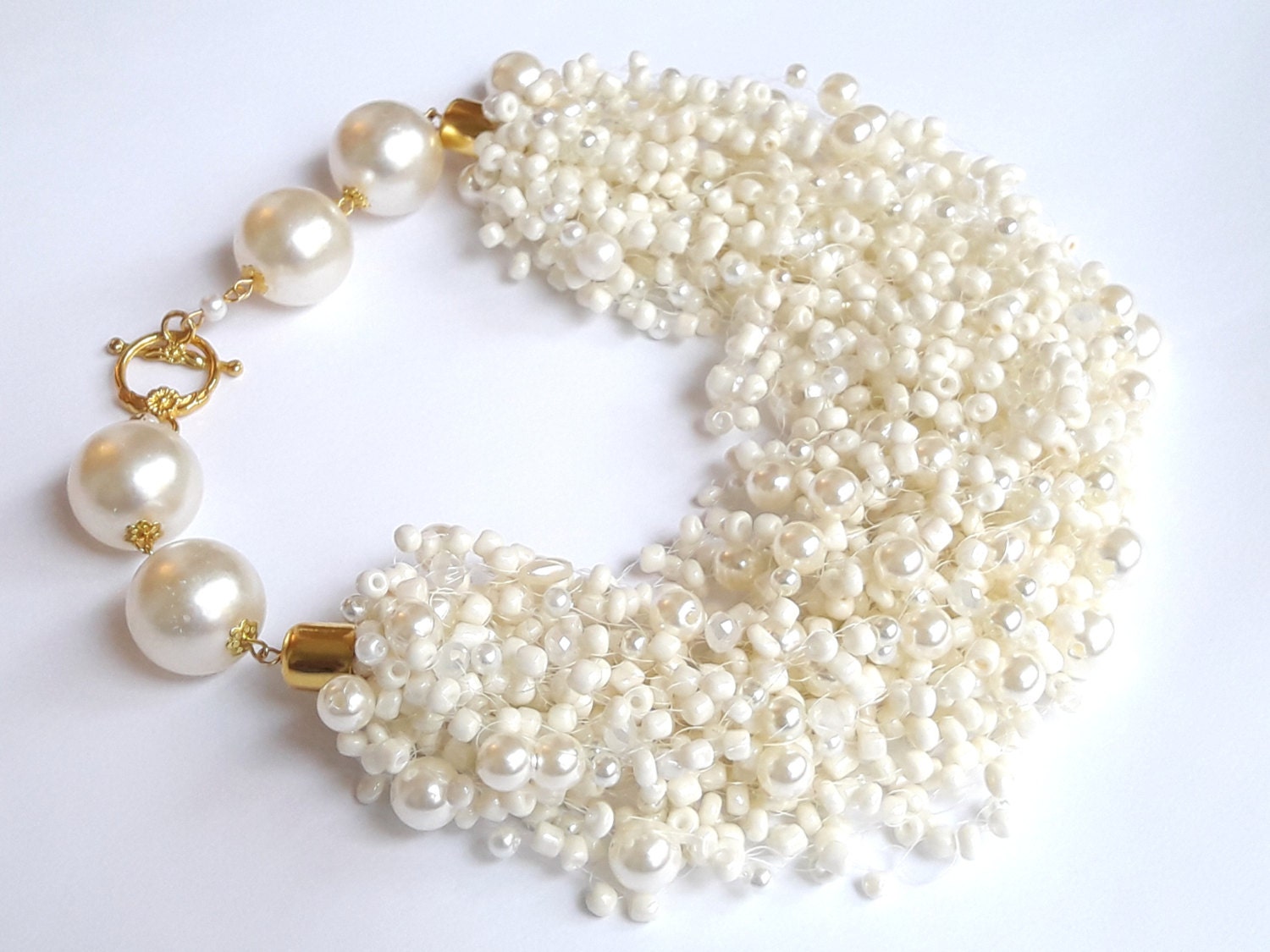 Big white seed bead necklace white pearl necklace airy multi Etsy