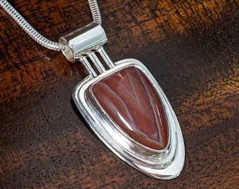 Lake Superior agate and sterling silver pendant + chain