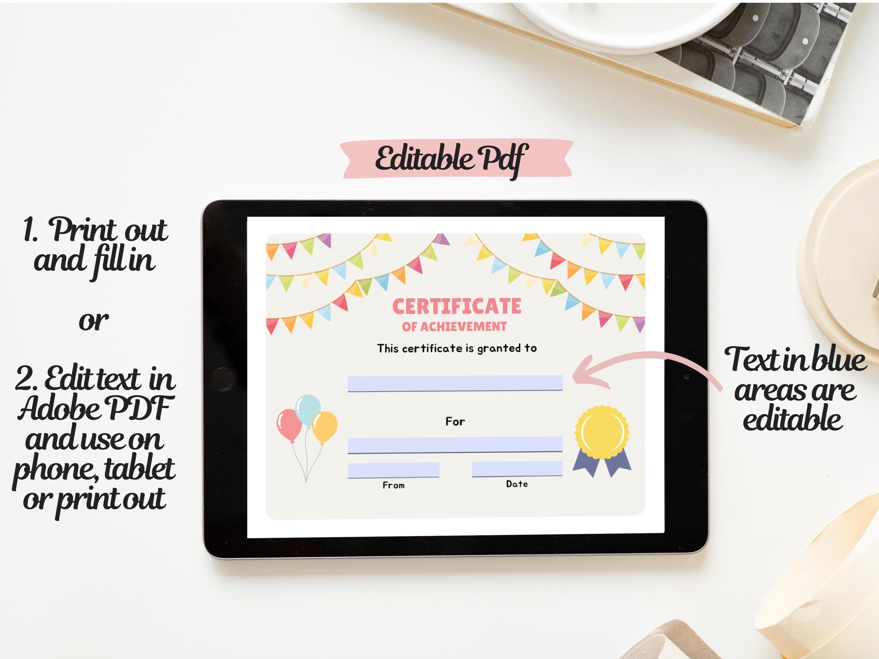 Kids Award Certificate, Editable PDF Template, Certificate of ...