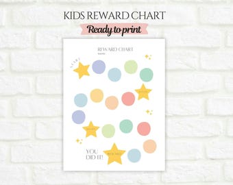 Rainbow Reward Chart, PDF Kids Star Chart, Toddler Sticker Chart, Homeschool Printable, Bedtime Routine, Potty Training