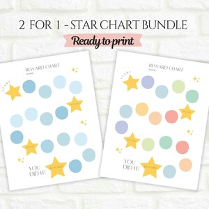 Bundel met beloningskaart voor kinderen, 2 voor 1 karweigrafiek, sterrenkaart peuter, stickerkaart kleuterschool, afdrukbaar thuisonderwijs, stimuleringskaart kinderopvang