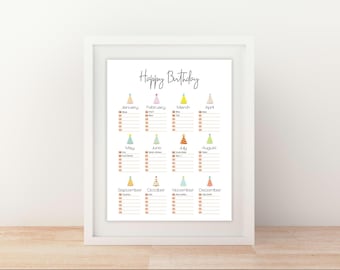 Modello per tenere traccia dei compleanni, PDF compilabile, calendario dei compleanni per l'ufficio, promemoria eventi modificabile, pianificatore di feste di compleanno per la famiglia, stampabile per bambini