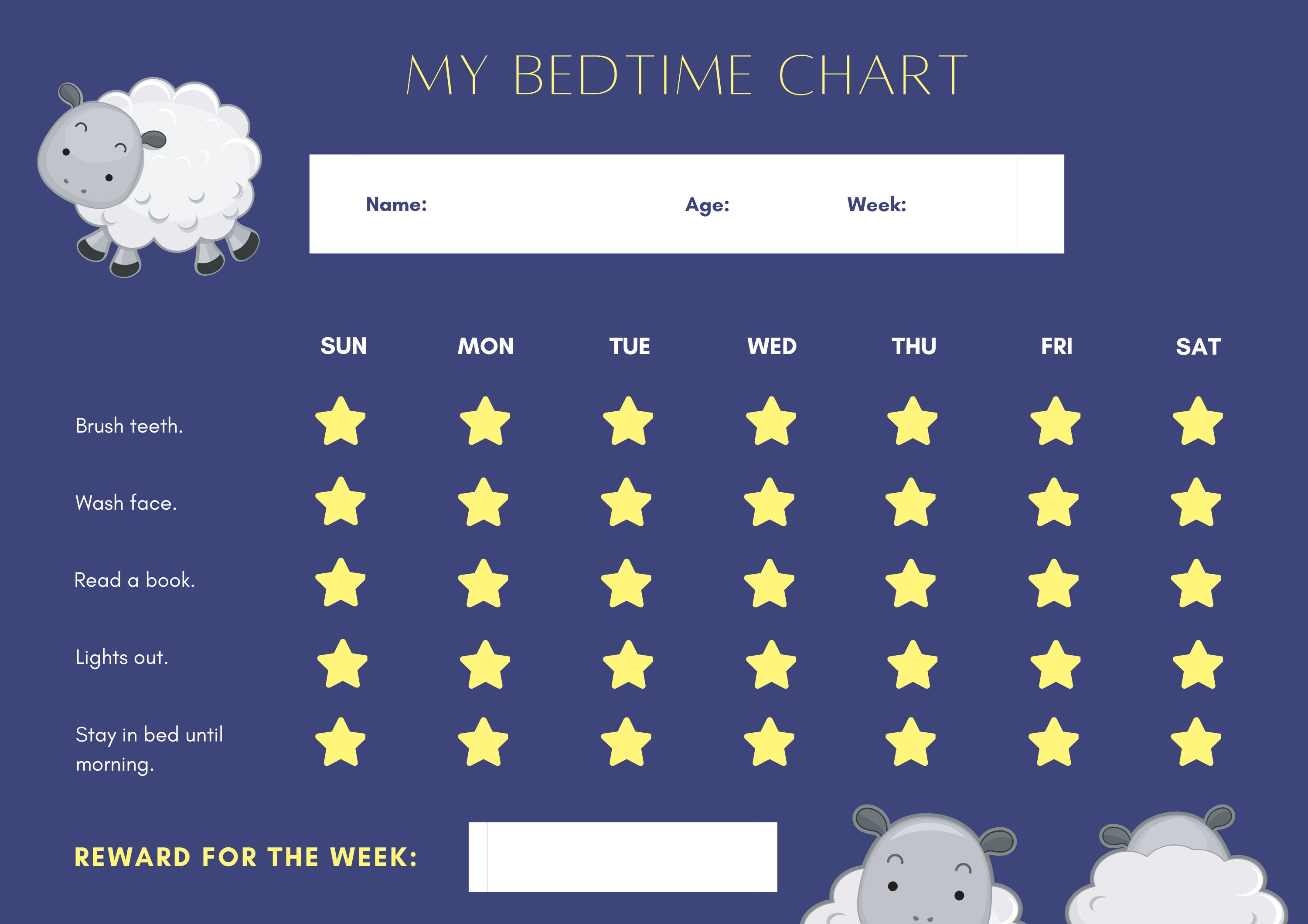 Bedtime Chart, Reward Chart, Sleep Chart, Sleep Planner, Toddler