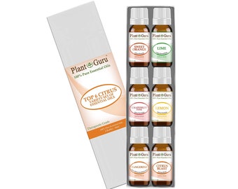 Citrus Essential Oil Set 6 - 10 ml. 100% Pure Therapeutic Grade Sweet Orange, Lime, Pink Grapefruit, Lemon, Tangerine and Citrus Blast Blend